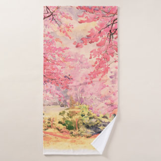 Peinture aquarelle paysage rose fleur rouge rose d