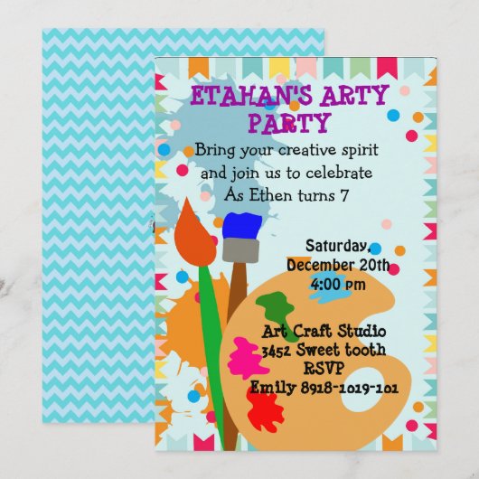 peinture art invitation à la fête d'anniversaire (Devant / Derrière)