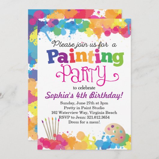 Peinture Art Party Colorful Splatters Invitation (Devant / Derrière)