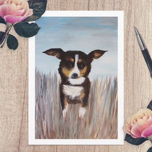 Peinture Brown de chien sur carte blanche