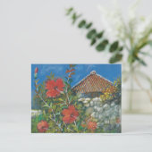 Peinture Carte postale Hibiscus et Okinawan House (Debout devant)