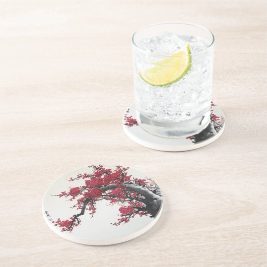 Peinture chinoise - dessous de verre de fleurs de (Côté)