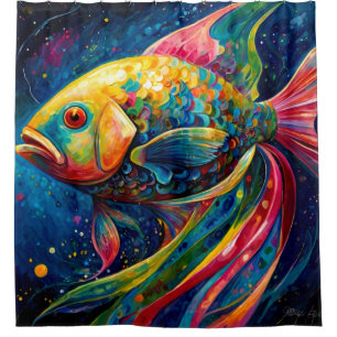 Peinture colorée d'une douche de poisson Rideaux