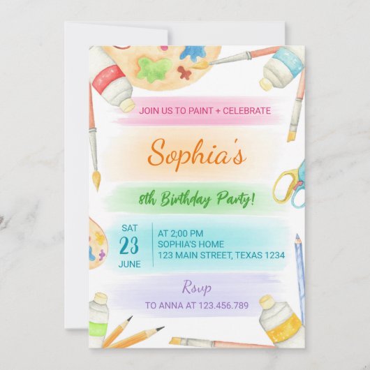 Peinture colorée Pastel Invitation Anniversaire (Devant)