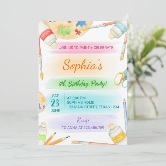 Peinture colorée Pastel Invitation Anniversaire (Debout devant)