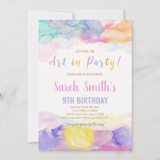Peinture couleur arc-en-ciel Invitation Anniversai (Devant)