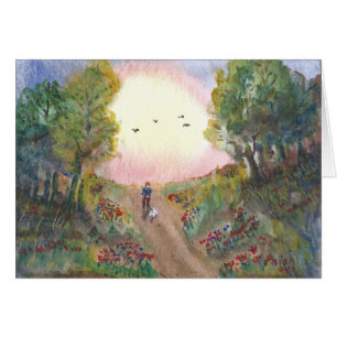 Peinture d'aquarelle de promenade de chien de
