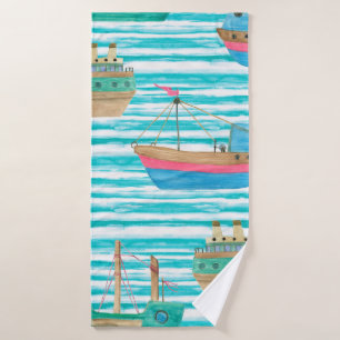 Peinture d'aquarelle en continu motif avec bateaux