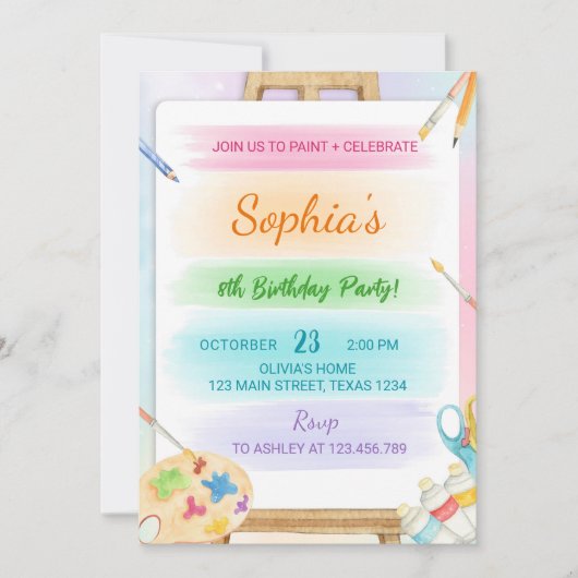 Peinture d'art colorée Invitation Anniversaire (Devant)