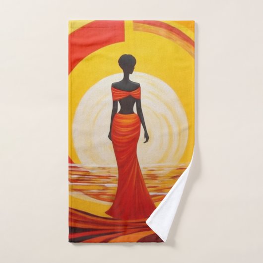 Peinture d'art féminin jaune chaud orange rouge d' (Serviette à main)
