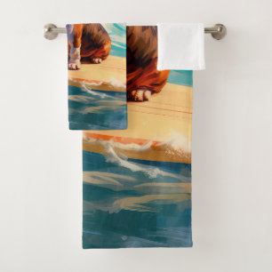 Peinture de Basset Hound faisant du Surf sur la Pl