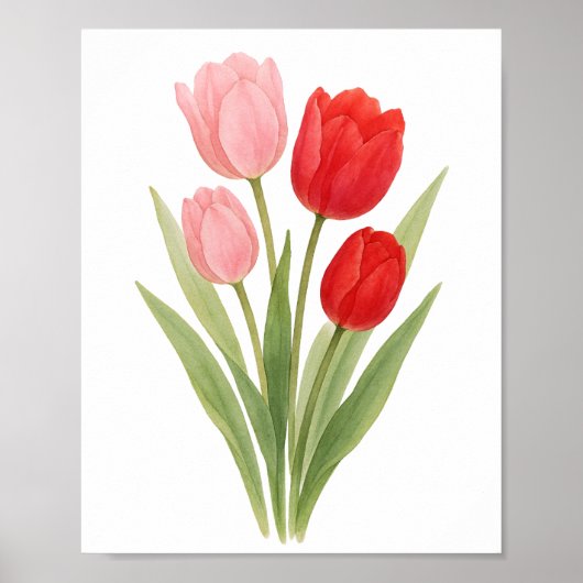 Peinture de belles tulipes roses rouges Art mural (Devant)
