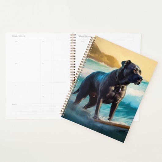 Peinture de Cane Corso faisant du surf sur la plag (Devant avec enveloppe)