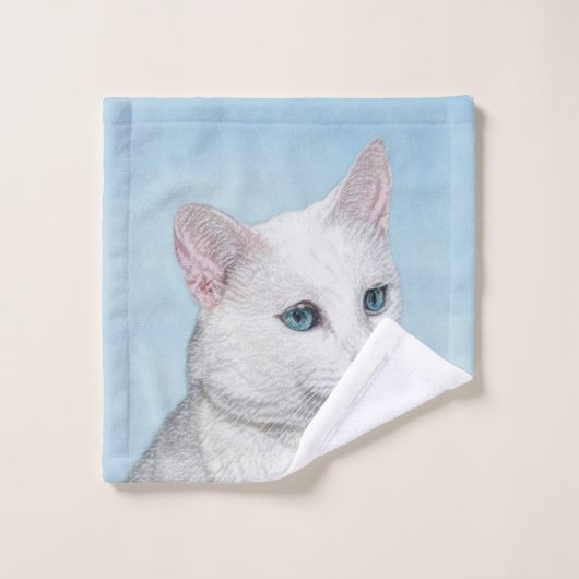Peinture de chat blanc - Cute Original Cat Art (Gant de toilette)