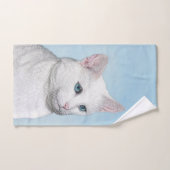Peinture de chat blanc - Cute Original Cat Art (Serviette à main)