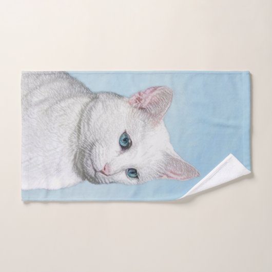 Peinture de chat blanc - Cute Original Cat Art (Serviette à main)