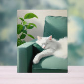 Peinture de chat dormant sur un canapé vert (Neutre)