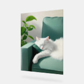 Peinture de chat dormant sur un canapé vert (Angle)