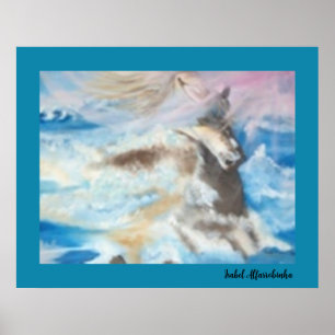Peinture de cheval dans l'eau de mer Poster