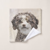 Peinture de chien d'eau espagnol - Art original de (Gant de toilette)