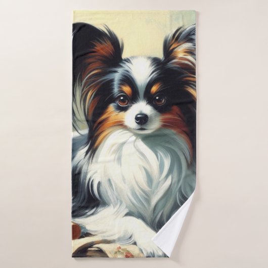 Peinture de chien Papillon vintage (Serviette de bain)