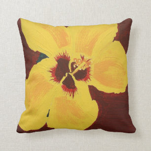 Peinture de coussin hawaïen jaune de ketmie