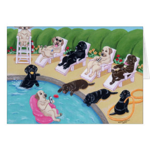 Peinture de Labradors de partie de Poolside