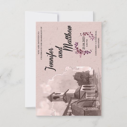 Peinture de l'aquarelle faire-part de mariage (Devant)