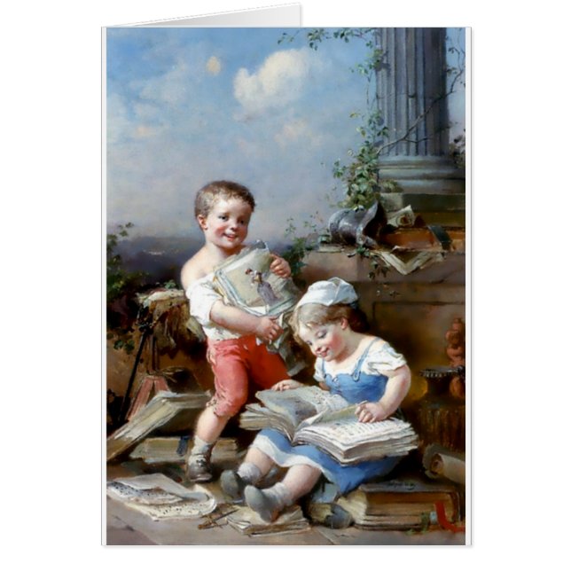 Peinture de livres de lecture de garçon et de (Devant)