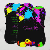 Peinture de néon, Sweet sixteen, Invitation Bat mi (Devant / Derrière)
