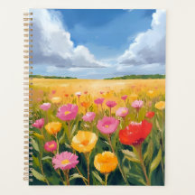 Peinture de paysage de champ de fleurs aquarelle
