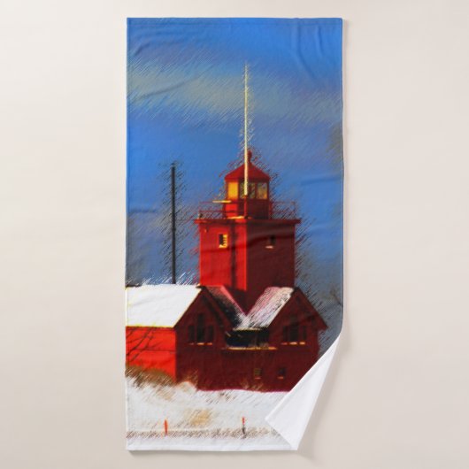 Peinture de phare rouge - Art original (Serviette de bain)