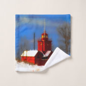 Peinture de phare rouge - Art original (Gant de toilette)