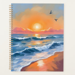 Peinture de plage à l'aquarelle du coucher de sole