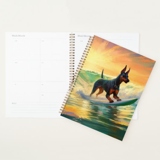 Peinture de surf à la plage de Doberman (Devant avec enveloppe)