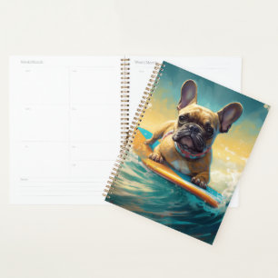 Peinture de surf de plage de Bouledogue français
