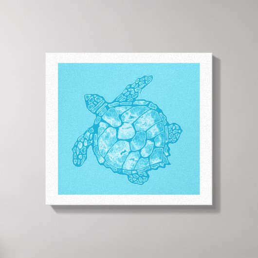 Peinture de tortue bleu Batik sur toile (Recto)