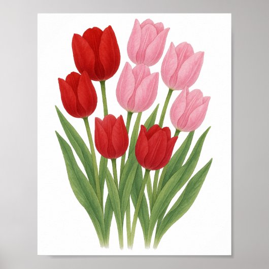 Peinture de tulipes rouges et roses, décoration d' (Devant)