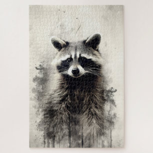 Peinture d'encre d'un puzzle de raton laveur