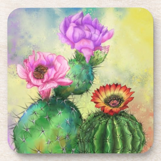 Peinture Dessous de verre de cactus rouge violet (Devant)