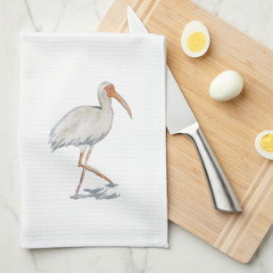 Peinture d'Oiseau Blanc Ibis Art Cuisine Serviette