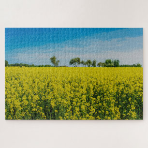 Peinture du champ de fleurs jaunes puzzle