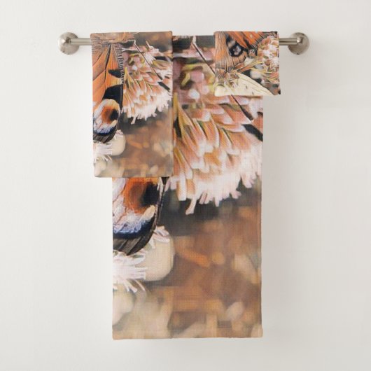 Peinture d'un papillon orange sur bain de fleurs à (En situation)