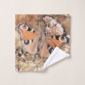 Peinture d'un papillon orange sur bain de fleurs à (Gant de toilette)