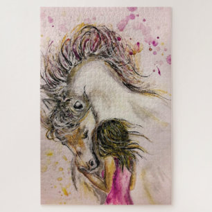 Peinture Jigsaw Puzzle fille et cheval - Amis
