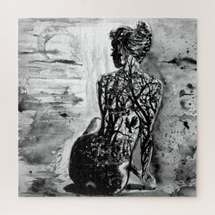 Peinture Jigsaw Puzzle Nature Lady - Noir Blanc