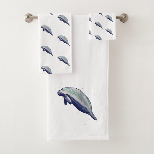 Peinture Manatee Aquarelle Ensemble de serviettes (En situation)