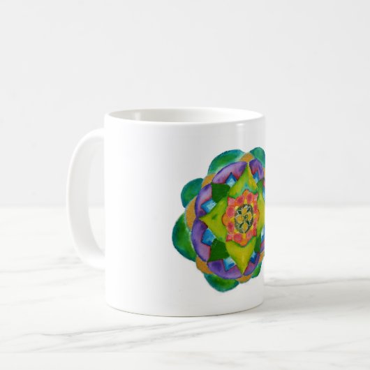 Peinture Mandala verte classique Mug blanc (Devant gauche)