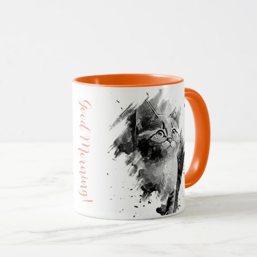 Peinture noir & blanc Chat Mug personnalisable (Devant droit)
