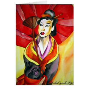 peinture originale d'aquarelle japonaise Geisha